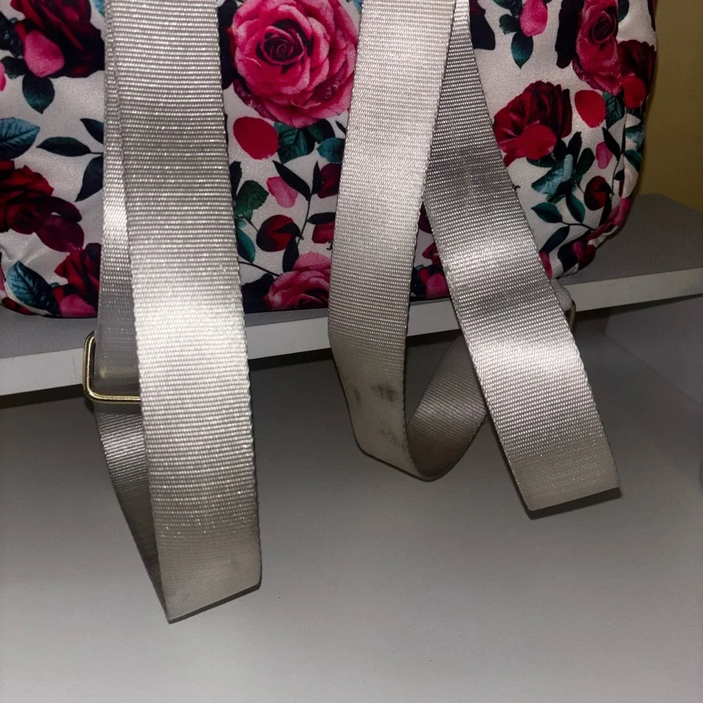 Juicy Couture Rose Pink Red White Backpack Floral  Zipper Whimsy Bookbag Y2K